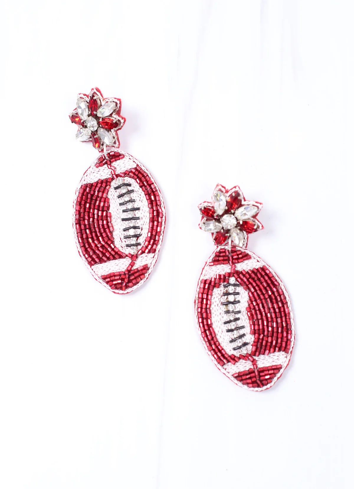Crimson and White Football Earrings