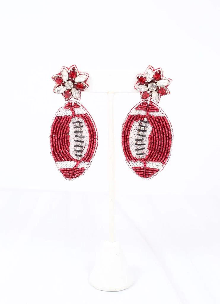 Crimson and White Football Earrings