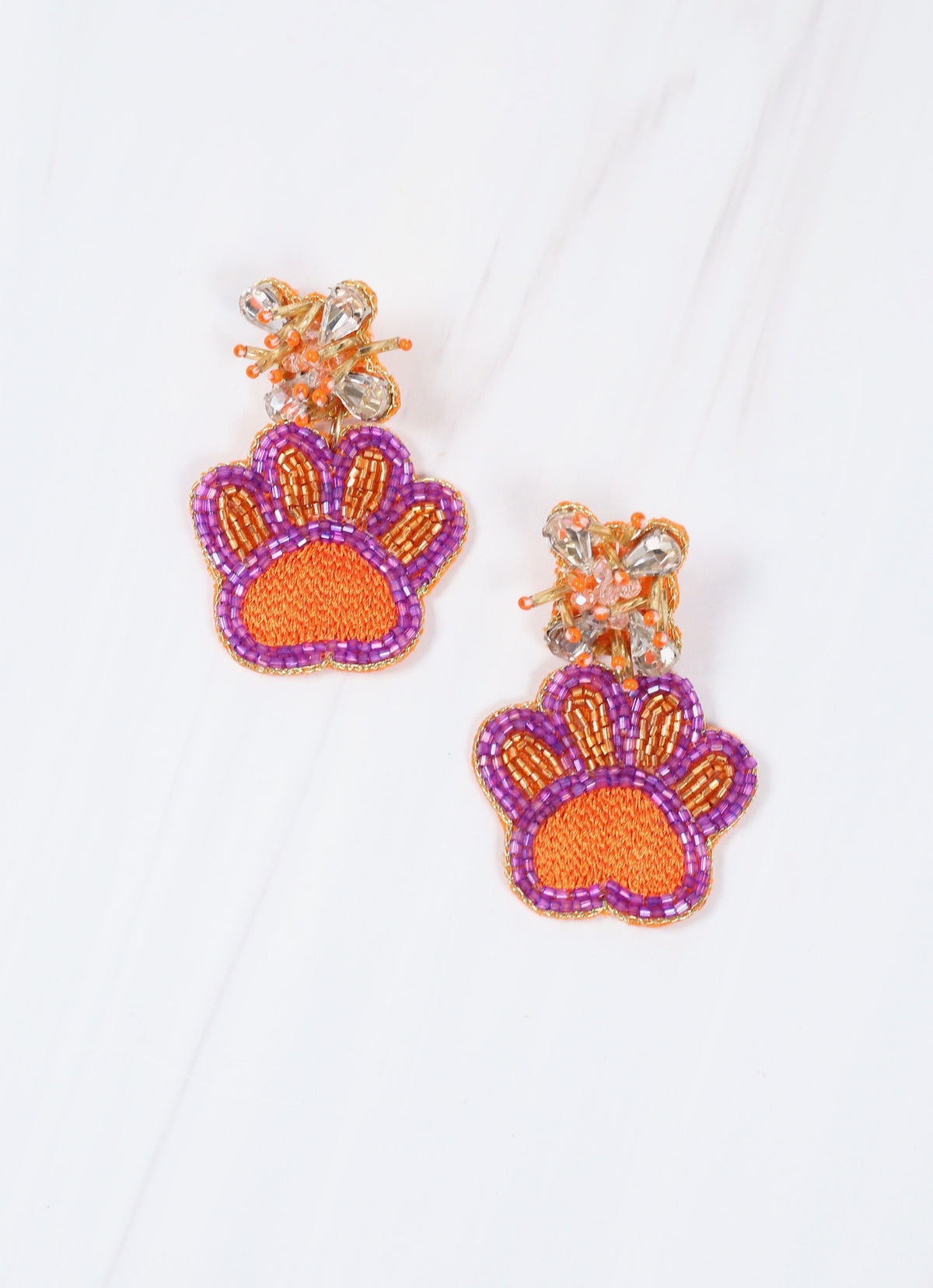 Orange and Purple Paw Print Earrings