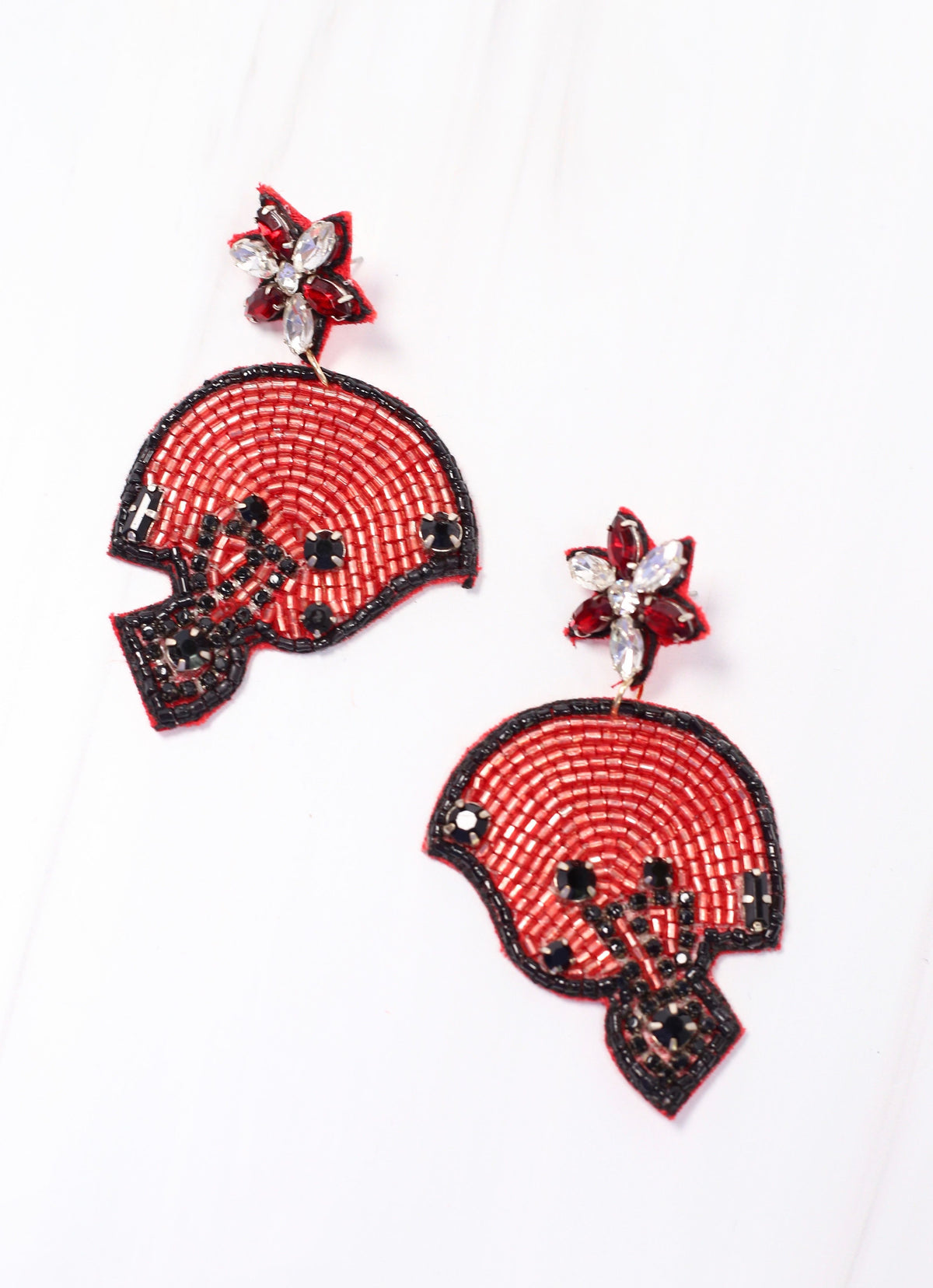 Red and Black Football Helmet Earrings