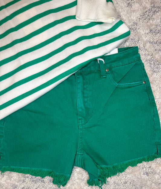 Joplin Acid Washed Shorts- KELLY GREEN