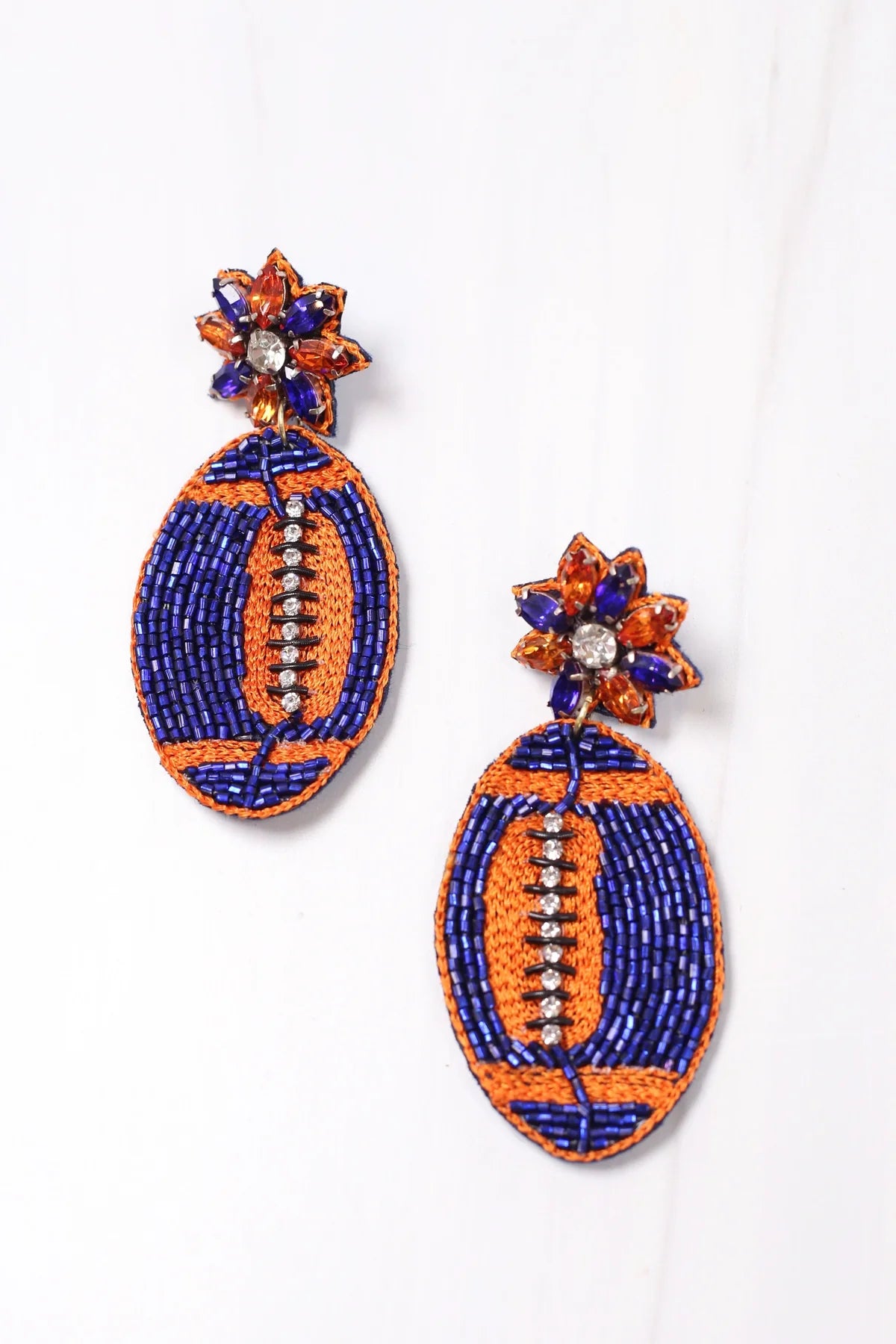 Orange and Blue Football Earrings