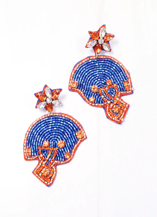 Orange and Blue Football Helmet Earrings