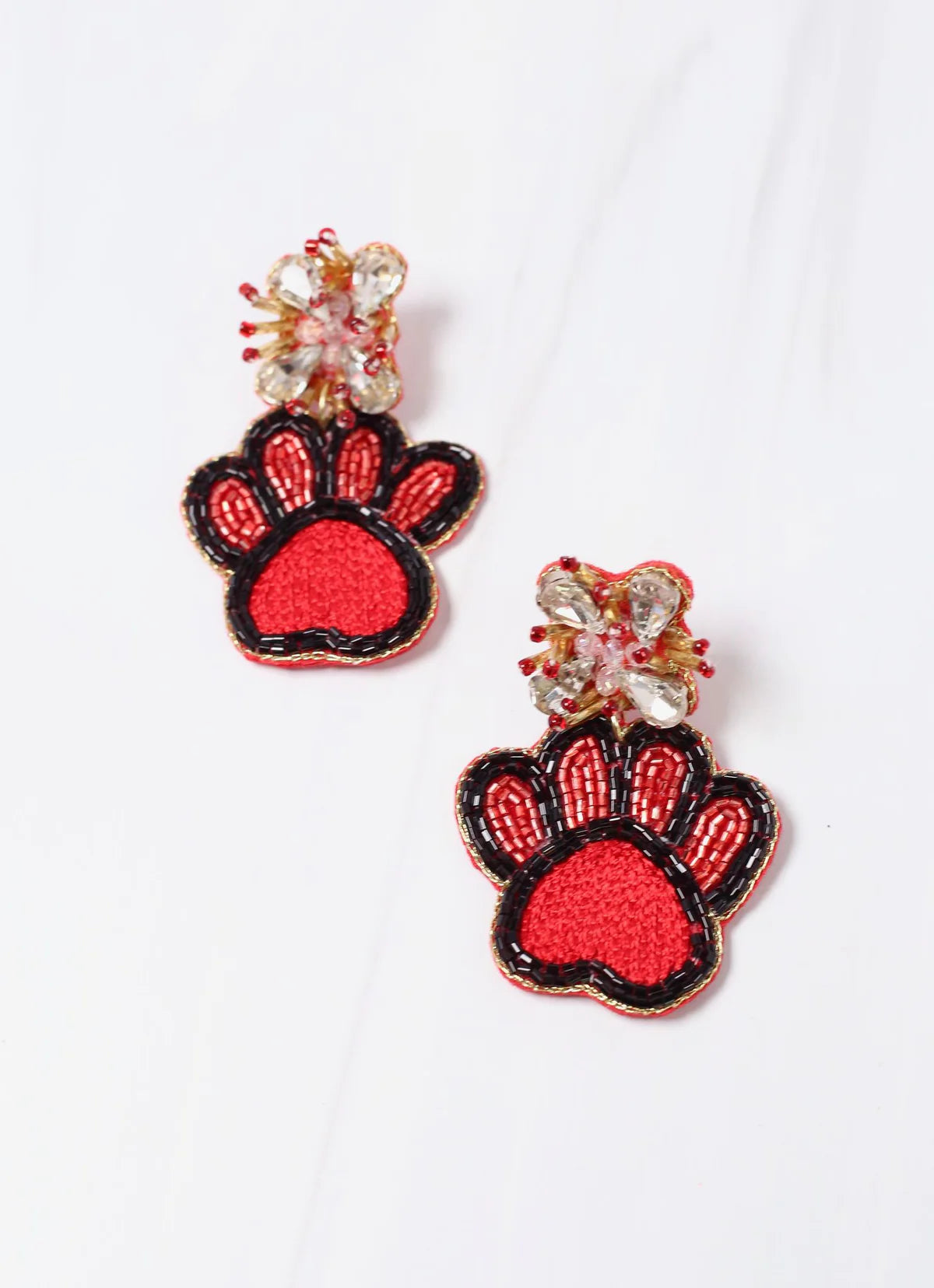 Red and Black Paw Print Earrings