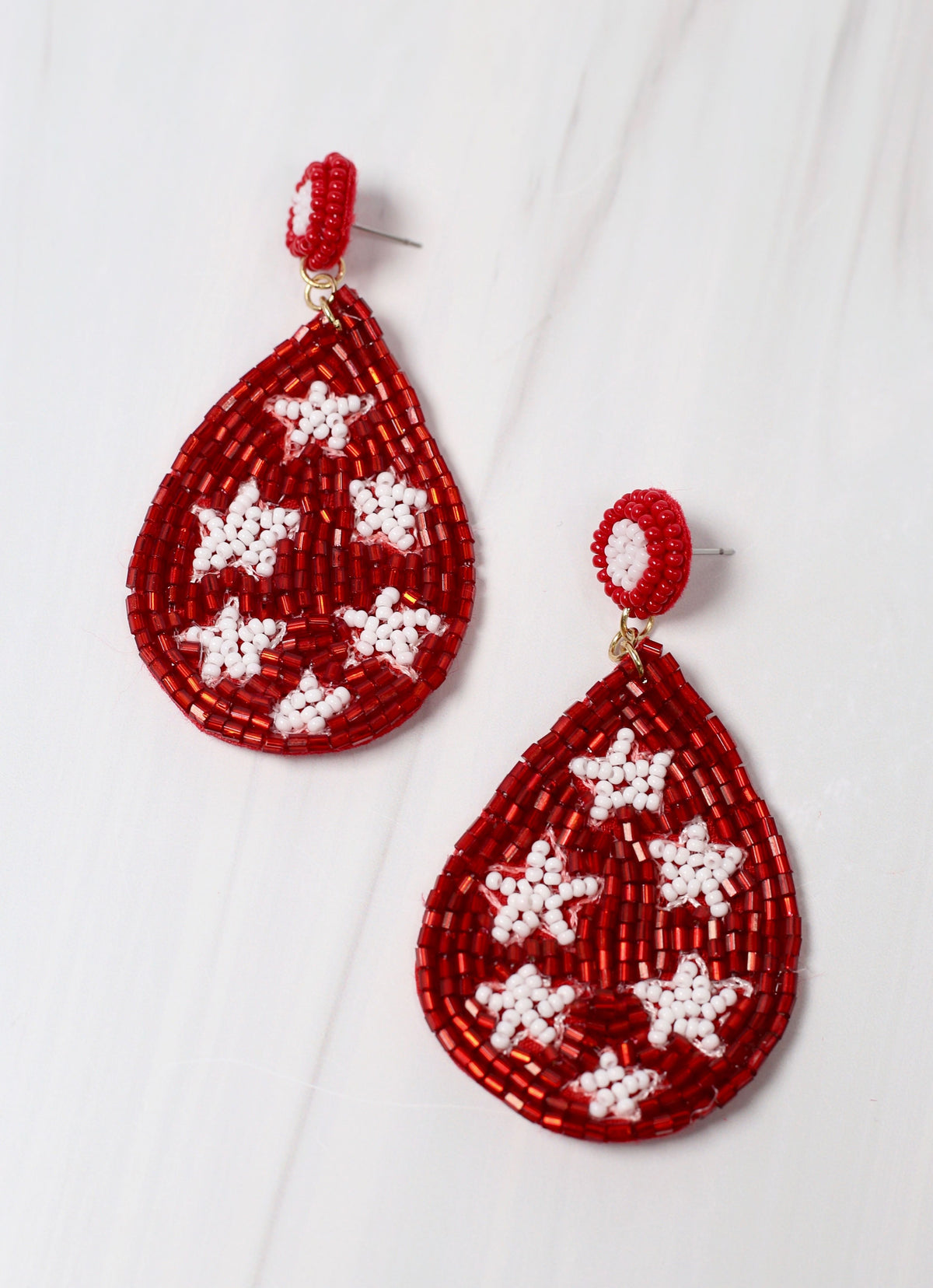 Crimson and White Star Earrings